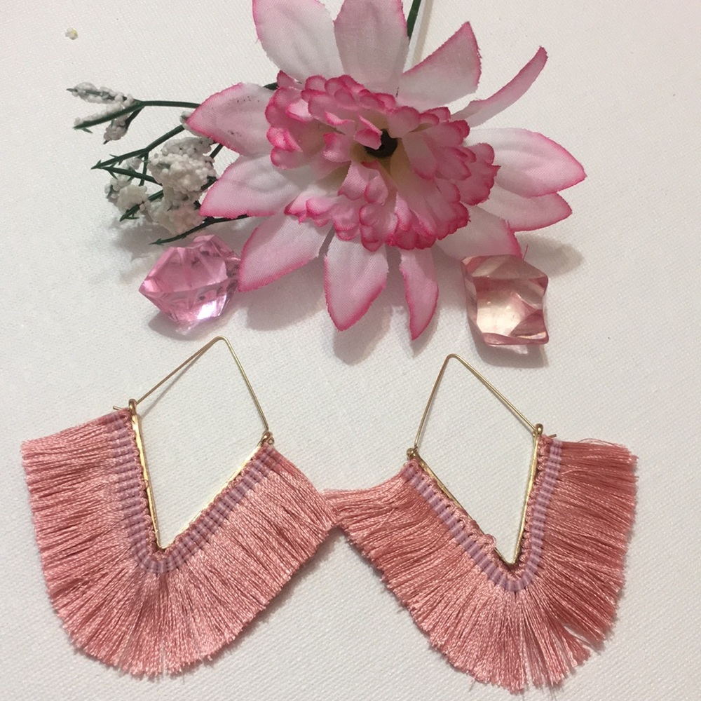 Pretty-N-Pink Neckline Drop Earrings. - Picture 3 of 4